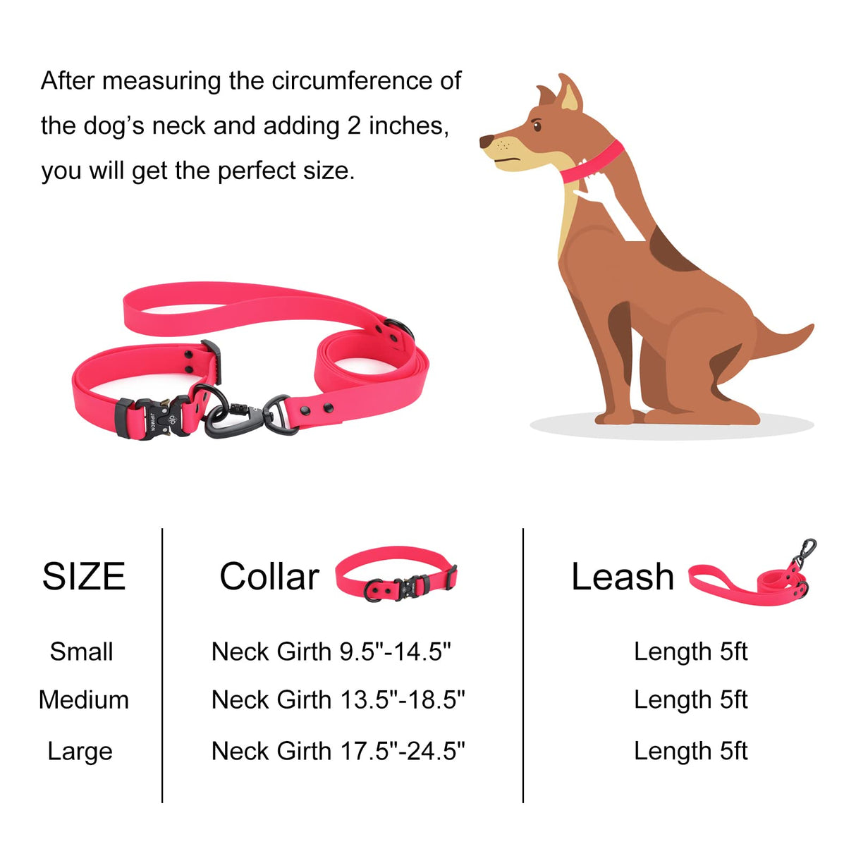 JIPIMON Waterproof Dog Collar and Leash Set Adjustable Quick Release Buckle Collar Leash for Small Medium Large Dogs (Medium, Red)