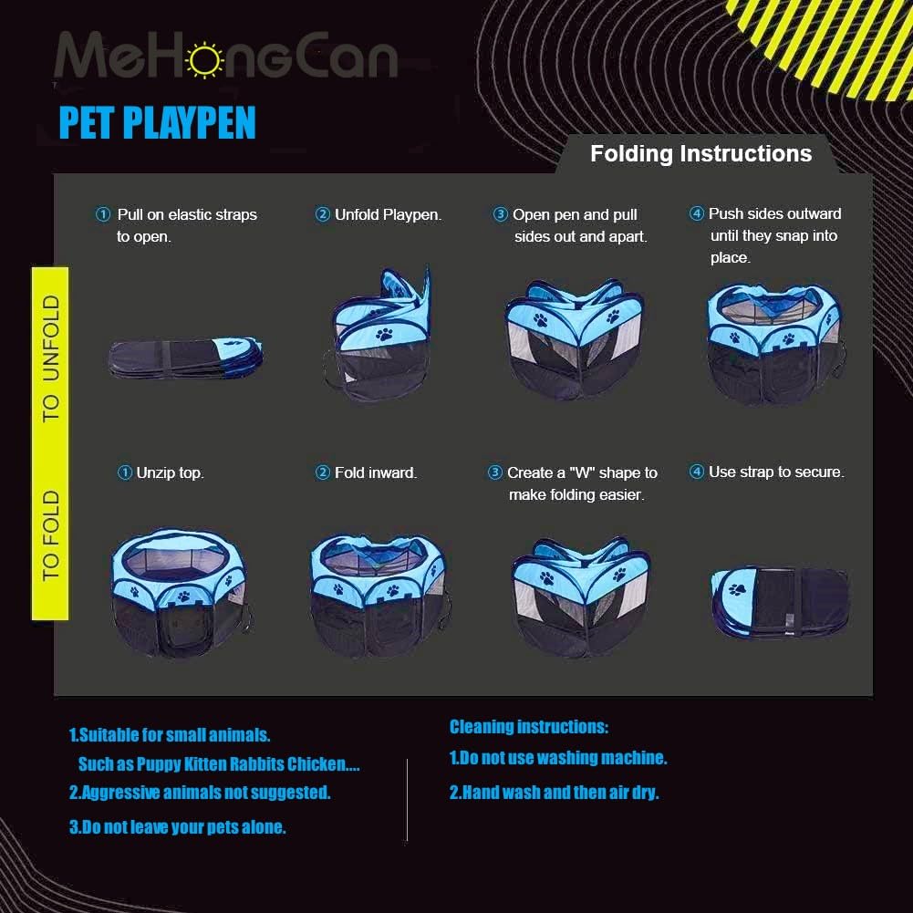 MEHONGCAN Portable Pet Playpen,Foldable Dog Playpen for Dogs and Cats,Rabbits,Pet Exercise Pet Tents Indoor Outdoor Use (S(28.7" x 28.7" x 16"), Blue)