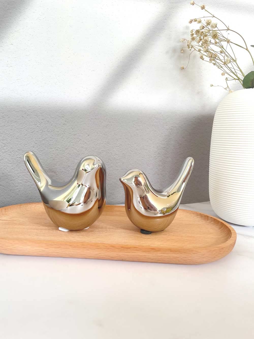 ITrixgan Small Silver Birds Shelf Decor Modern Style Figurine Cute Table Top Animal Decorations for Living Room, Bedroom, Office Desktop, Cabinets