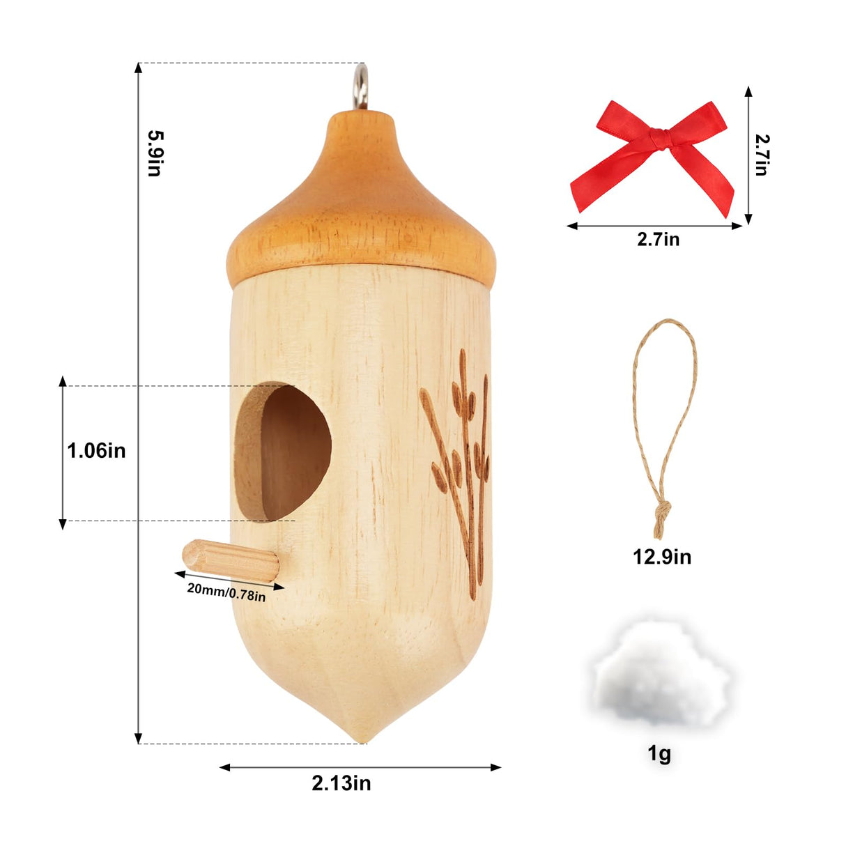 Hummingbird House, Wooden Hummingbird Houses for Outside Hanging, Nest Swinging, Wooden Bird Houses with Cotton, Bow, String, Gardening Gifts Decoration (1 Pack)