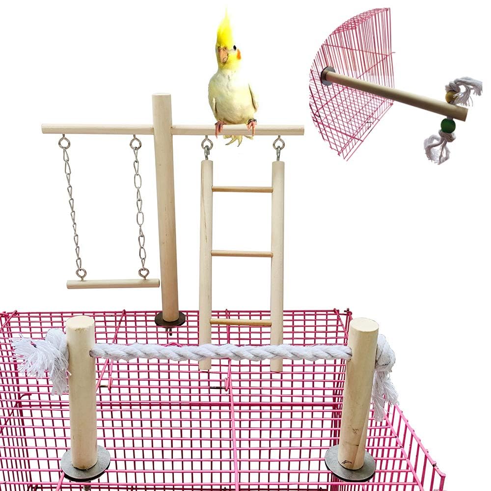 PINVNBY Bird Playground, Wood Parrot Play Gym Stand Perch Bird Cage Accessories for Small and Medium Parakeet Cockatiel Conure Love Birds Finch