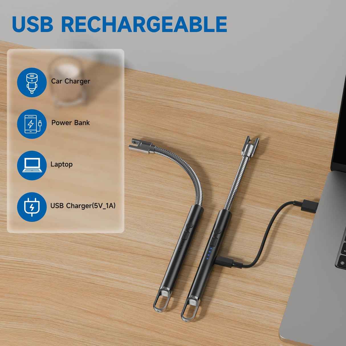 Flame bird 2 Pack Electric Candle Lighter Flameless Arc Windproof Flexible Long Neck USB Rechargeable Lighter Matches for BBQ Grill Fireworks Camping.(Black)