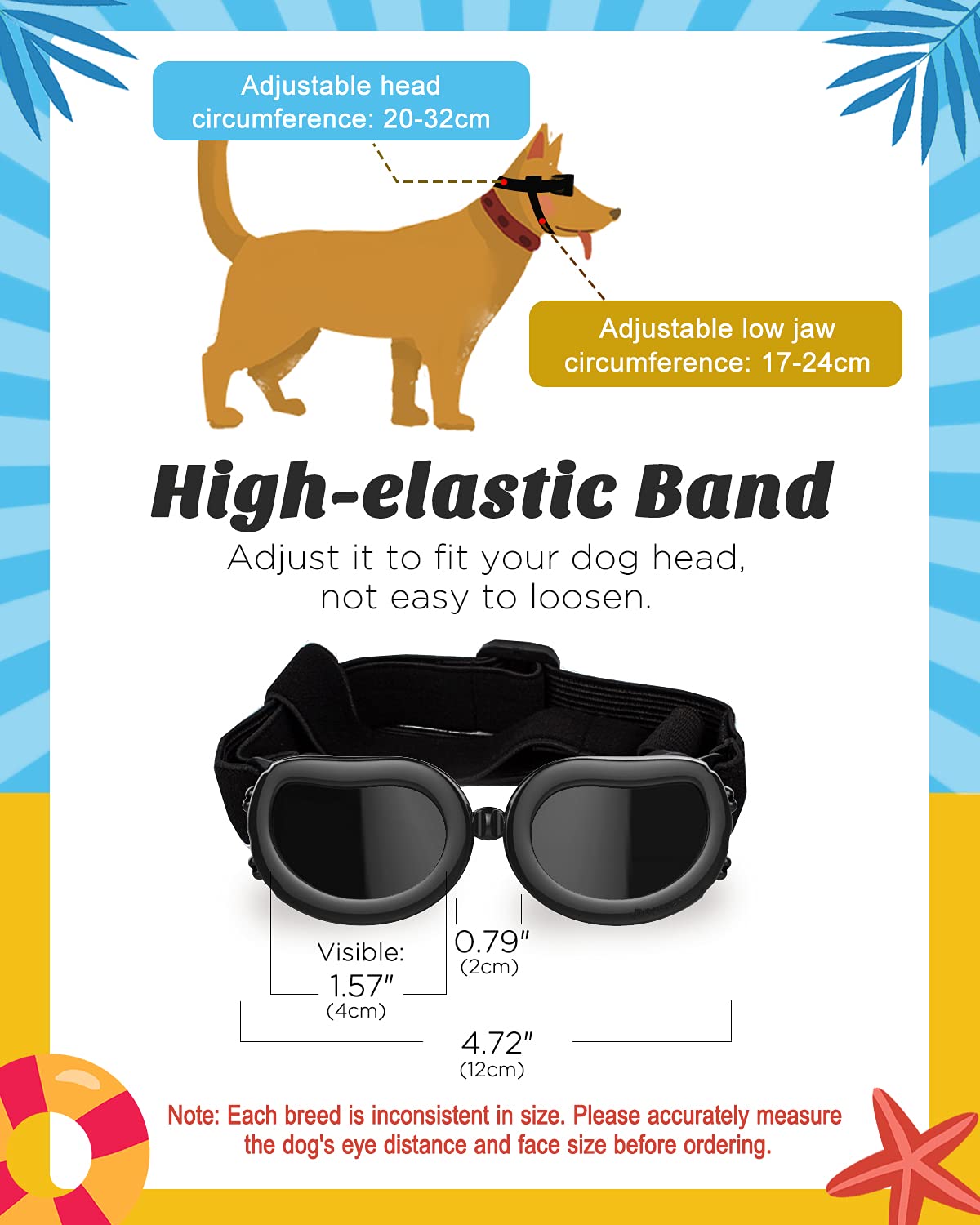 Lewondr Dog Sunglasses Small Breed Goggles UV Protection,Goggles for Small Dogs Eye Wear Protection with Adjustable Strap Windproof Anti-Fog Sunglasses for S-mall Doggy Doggie Glasses,Black