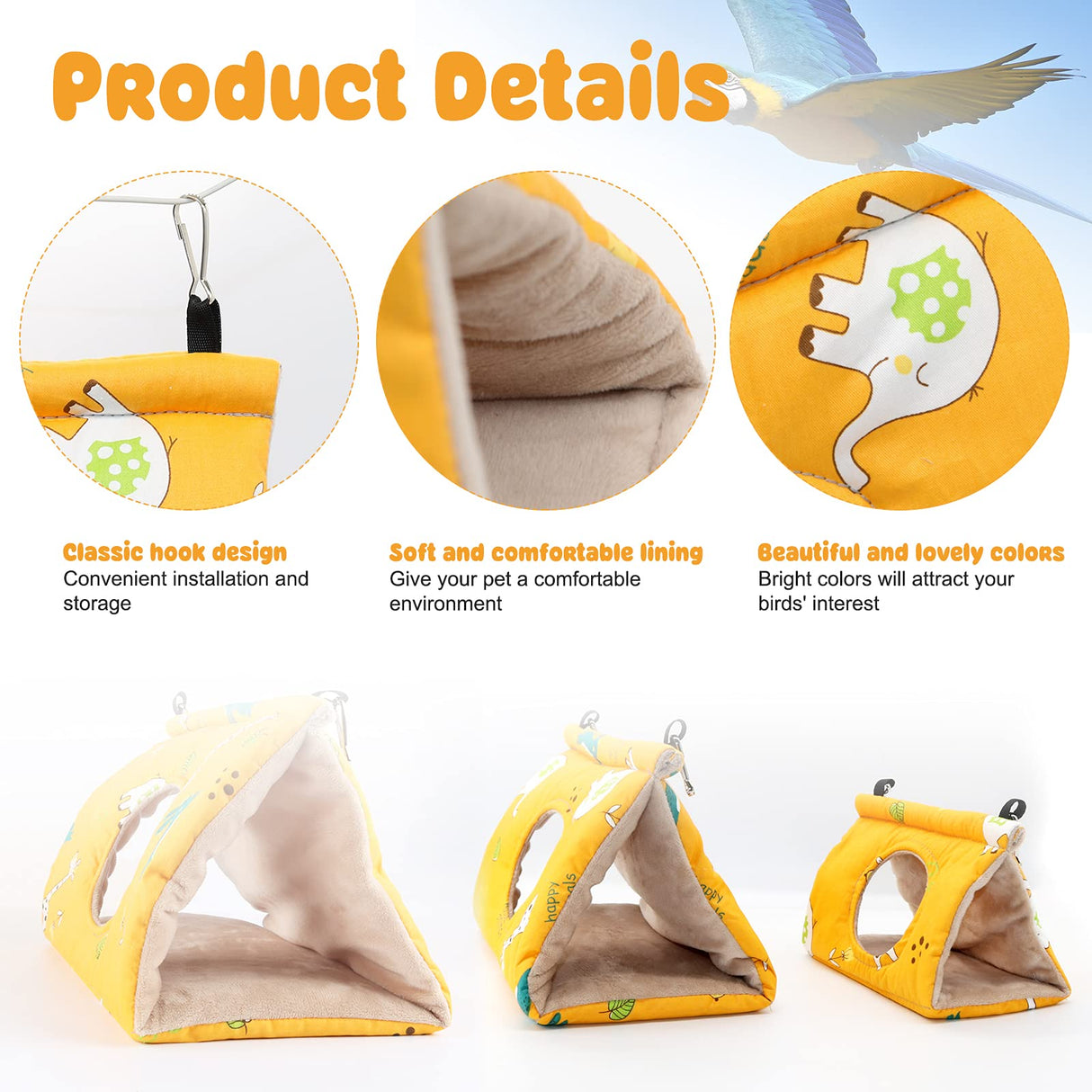 Rypet Winter Warm Bird Nest House - Hanging Hammock Velvet Shed Hut Cage Plush Fluffy Birds Hideaway Sleeping Bed Fuzzy for Parrot Parakeet Cockatiels Budgies Lovebird Small(Yellow)