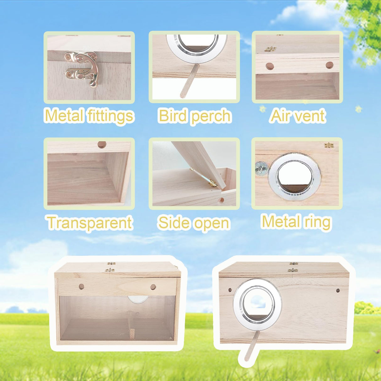 Tfwadmx Parakeet Nesting Box Transparent Bird Nest Box Wood Bird House for Cage Budgie Breeding Boxes for Parrotlets, Lovebirds and Other Small Sized Birds 7.8" x 4.7" x 4.7"