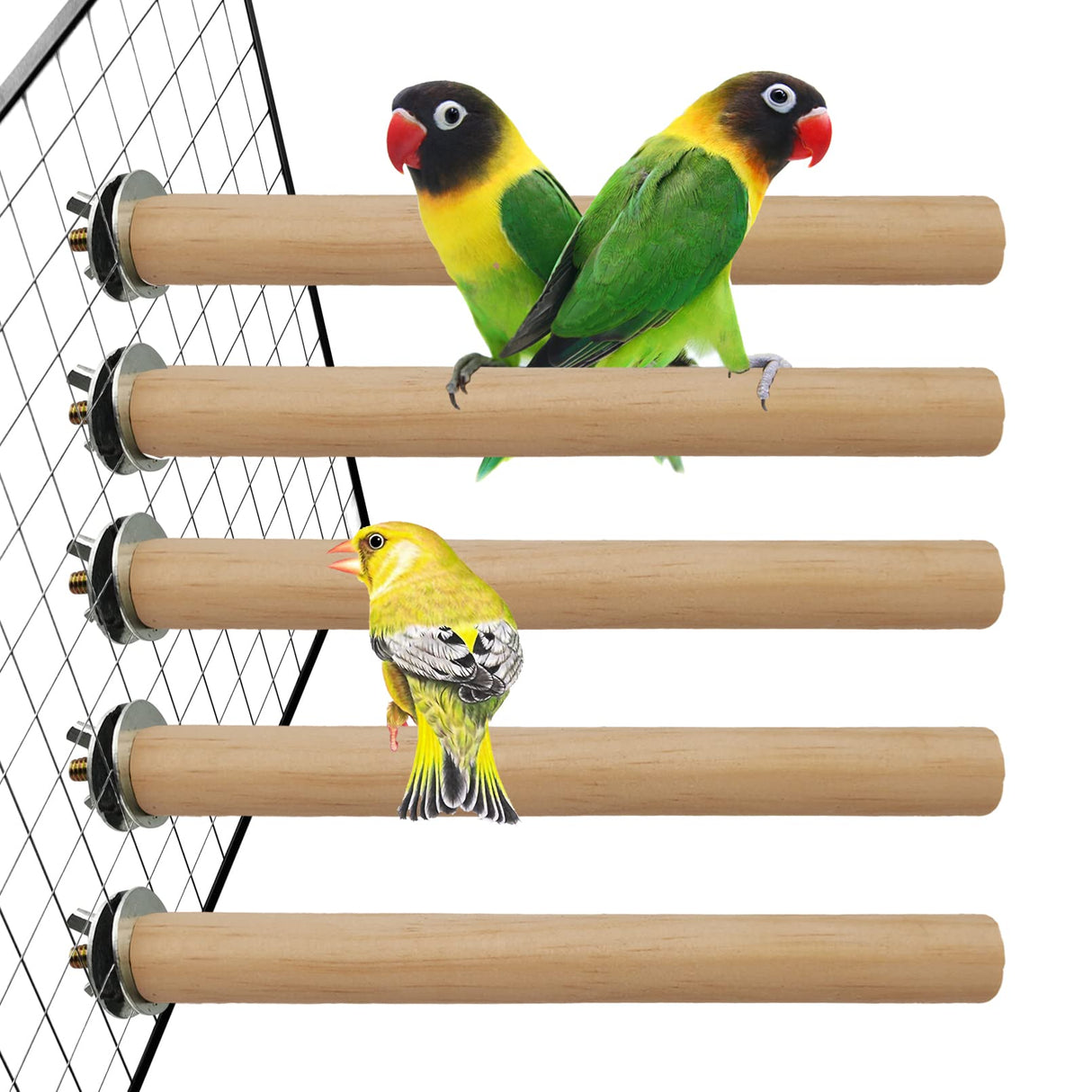 Hamiledyi Bird Perch for Cage Parakeet Stand Bird Cage Accessories Natural Wood Perch 5 Piece Set for Birds Platform Stick Playground for Small and Medium Sized Birds Cockatiel Parrot Conure