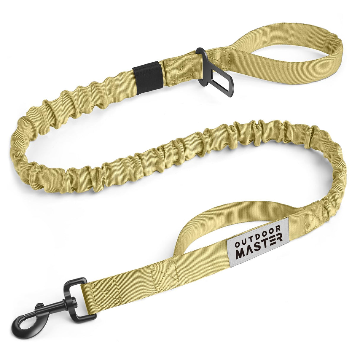 OutdoorMaster Bungee Dog Leash, Heavy Duty Dog Leash with Shock Absorption, 2 Padded Handles Training Leash, Improved Dog Safety and Comfort - Khaki Upgraded, 4 FT