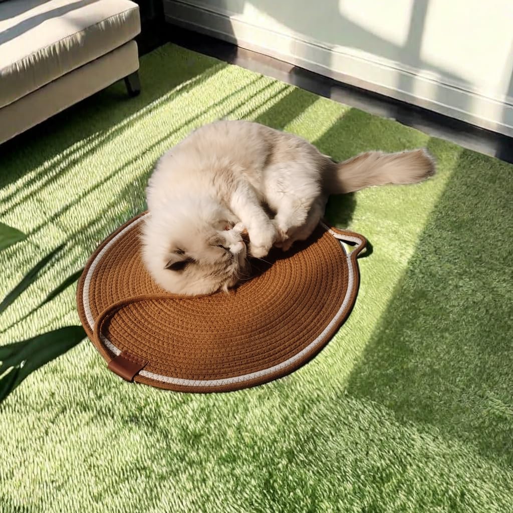 GooCare Cat Toy Scratcher Mat with Ball, 17" Size Natural Cotton Rope Dual Scratching Pad for Indoor Cats, Portable Furniture Protector for Wall, Carpets, Hand Washable (Yellow, 17"*17")