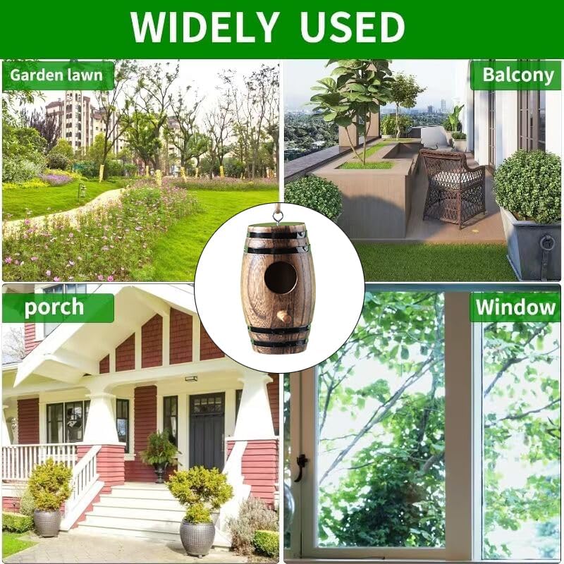 2 Pack Hummingbird Houses for Outside, DY-SKTY Wooden Hummingbird House for Nesting, Hanging Bird Houses for Outdoors with Pole, Unique Garden Gifts Home Decoration