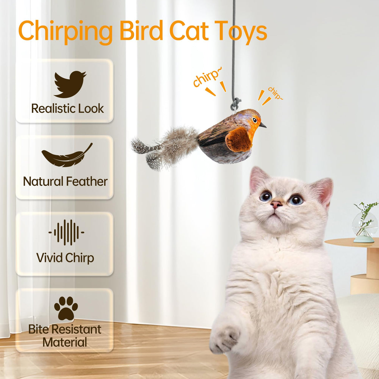 Wagcraze Chirping Bird, not Flapping Wings Door Hanging Cat Catnip Feather Toy - Interactive Cat Toys for Indoor Cats - Automatic Chirping Cat Toy for Cat Exercise & Kicker to Self Play (Blue New)