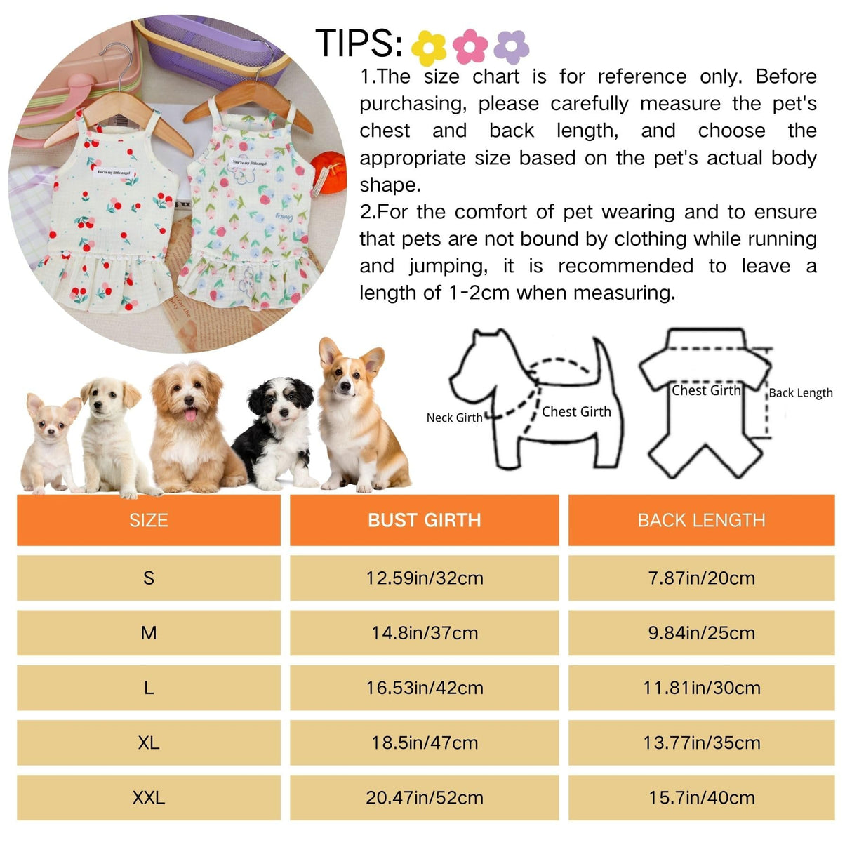 Floral Print Dog Dress Skirt for Small Medium Pet Skirt Soft Breathable Cotton Outfits