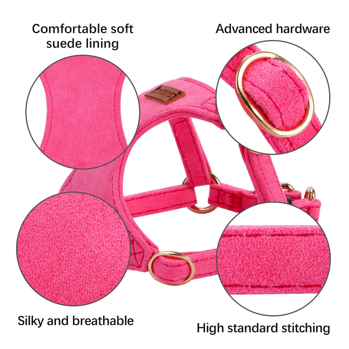 No Pull Dog Harness- Lightweight, Soft, Adjustable Small Harness Collar and Leash Set, Suitable for Cats Puppy Small and Medium-Sized Dog Outdoor Training and Running (hotpink, XXS)