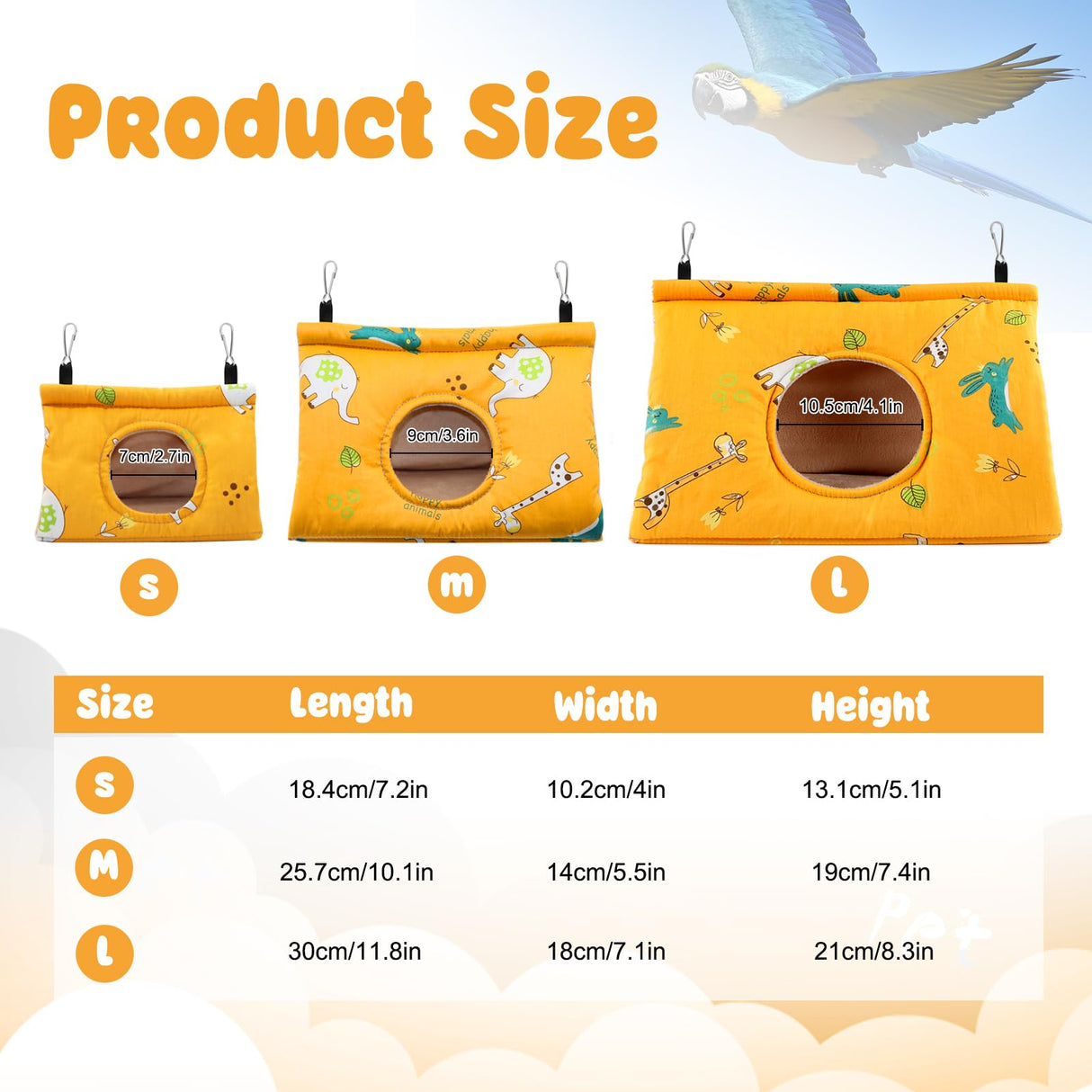 Rypet Winter Warm Bird Nest House - Hanging Hammock Velvet Shed Hut Cage Plush Fluffy Birds Hideaway Sleeping Bed Fuzzy for Parrot Parakeet Cockatiels Budgies Lovebird Small(Yellow)