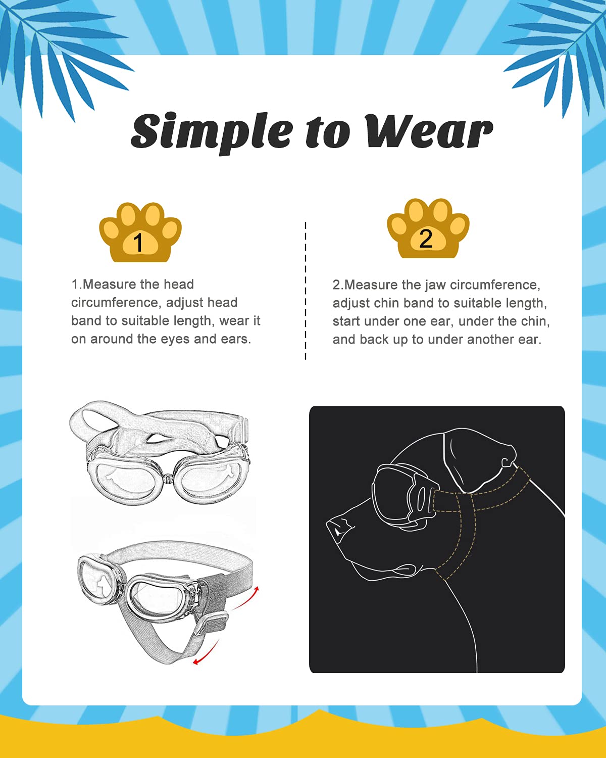 Lewondr Dog Sunglasses Small Breed Goggles UV Protection,Goggles for Small Dogs Eye Wear Protection with Adjustable Strap Windproof Anti-Fog Sunglasses for S-mall Doggy Doggie Glasses,Black