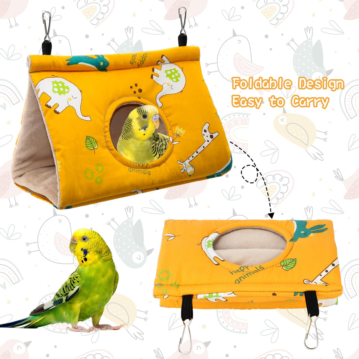 Rypet Winter Warm Bird Nest House - Hanging Hammock Velvet Shed Hut Cage Plush Fluffy Birds Hideaway Sleeping Bed Fuzzy for Parrot Parakeet Cockatiels Budgies Lovebird Small(Yellow)