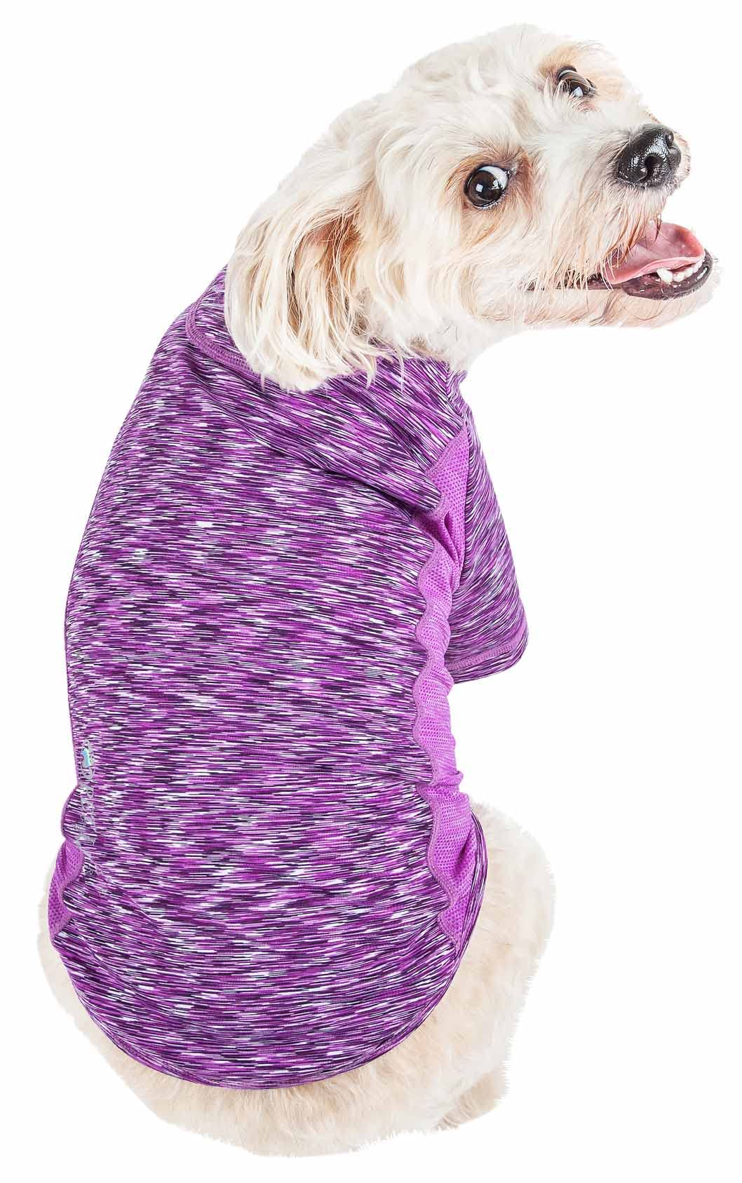 Pet Life ® Active 'Warf Speed' Heathred Dog Fitness and Yoga Pet T-Shirt Dog Clothes - Performance Dog T-Shirt with 4-Way-Stretch, Reflective and Quick-Dry Technology - Summer Dog Shirts