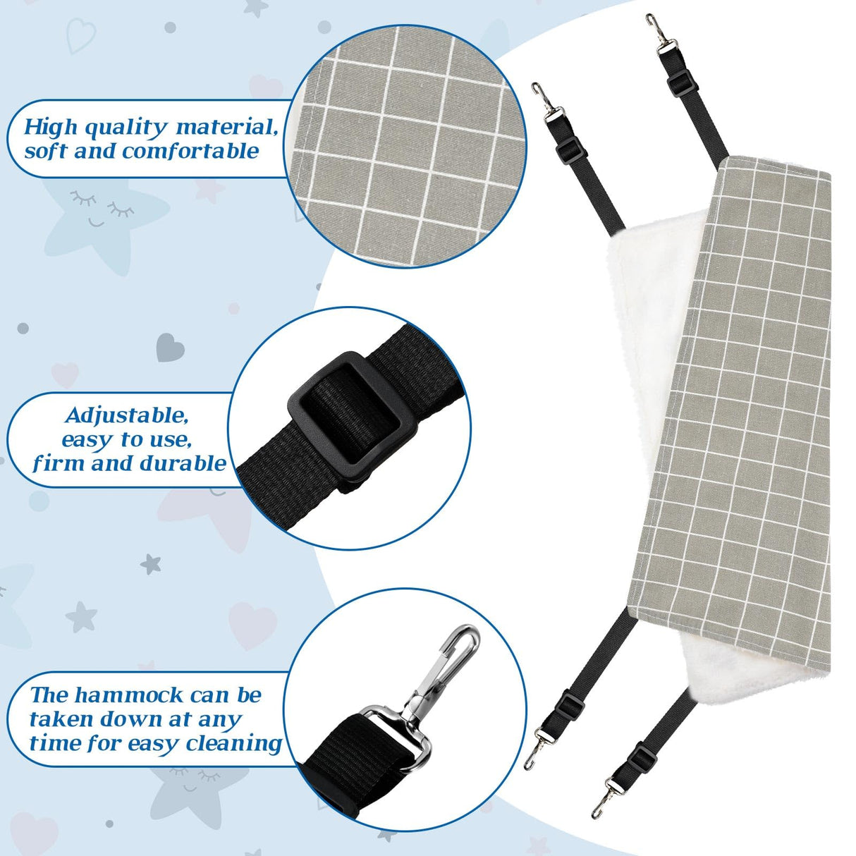 2 Pieces Reversible Cat Hanging Hammock Soft Breathable Pet Cage Hammock with Adjustable Straps and Metal Hooks Double Sided Hanging Bed for Small Dogs Rabbits(Geometry Pattern,L)