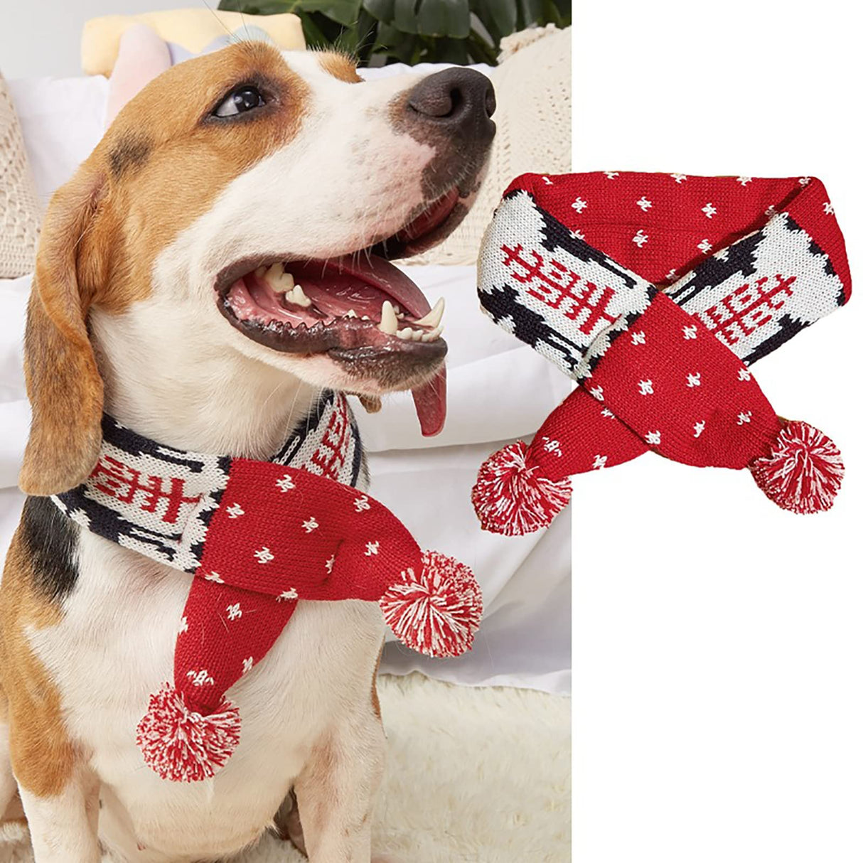 Dog Christmas Scarf Pet Puppy Xmas Knitted Costume Winter Warm Bandanas Neckerchief Cat Neck Warmer Apparel for Holiday Festive (Small, Red Black)