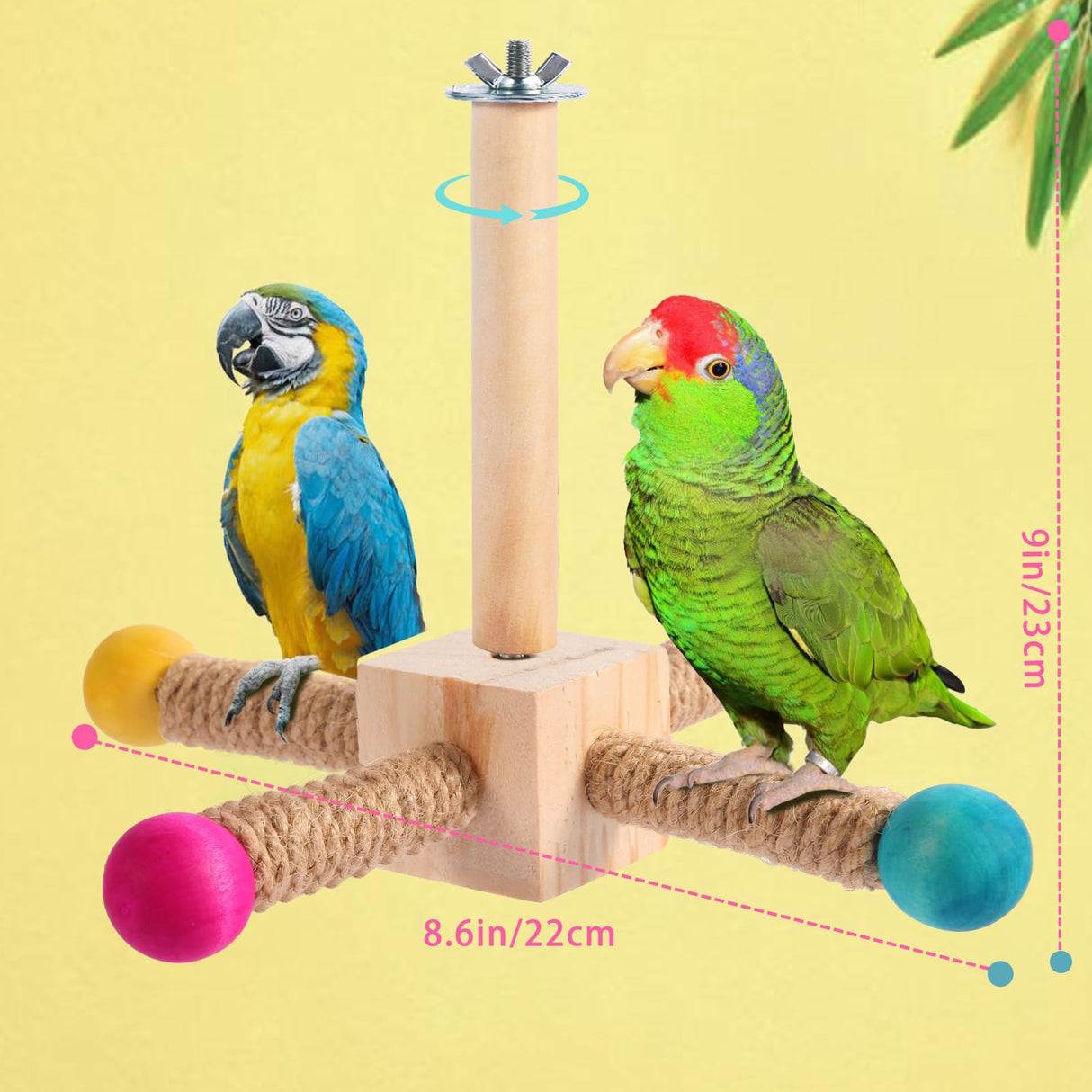 Kyouki Bird Perch Toy - Suitable for Small & Medium Parrots: Conures, Cockatiels, Lovebirds, Parakeets, Quakers, Caiques, Pionus | 360° Spinning Stand (Primary Colors, Medium Size)