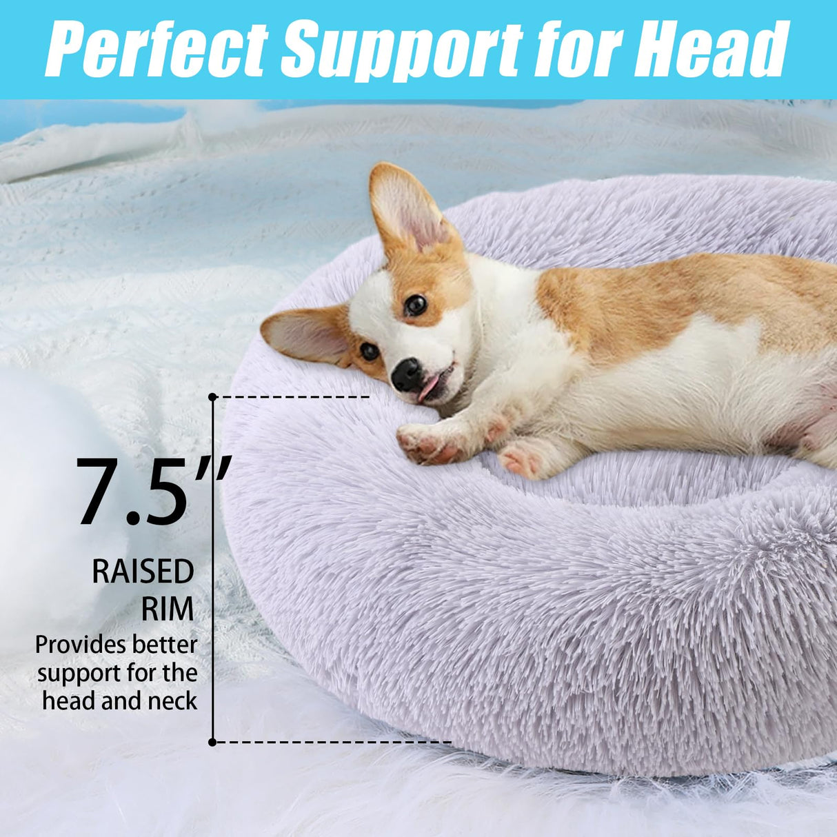 HYQ Small Dog Bed, Cat Beds for Indoor Cats, Pet Beds for Small Dogs, Fluffy Faux Fur Plush Small Dog Bed, Washable Puppy Bed with Anti-Slip Bottom, Dog Bed Small Size Dog (Light Gray, 20 Inch)