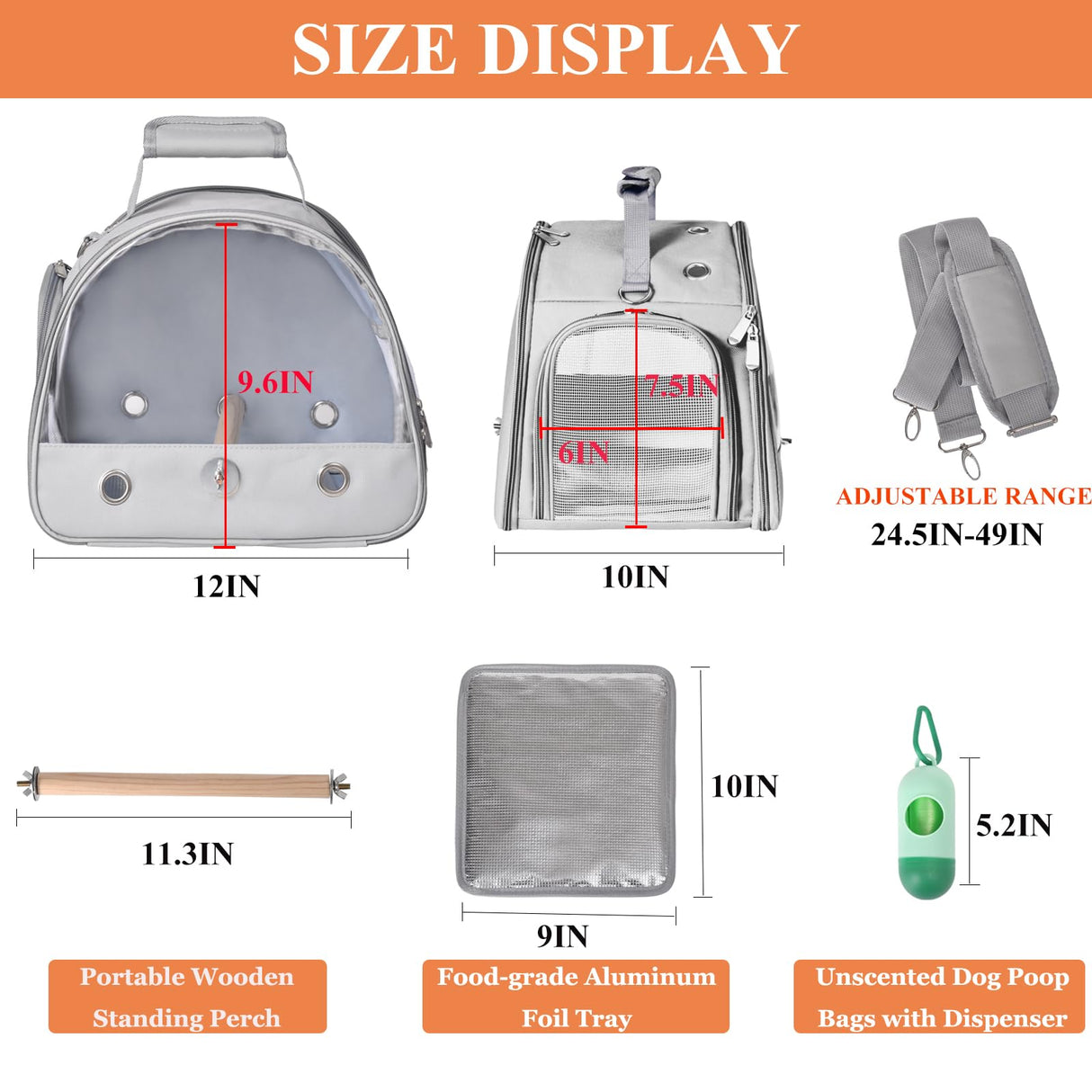 FCQQYWZ Bird Carrier Travel Cage with Stand, Small Bird Travel Carrier for Parrot with Perch, Side Access Window (Grey)