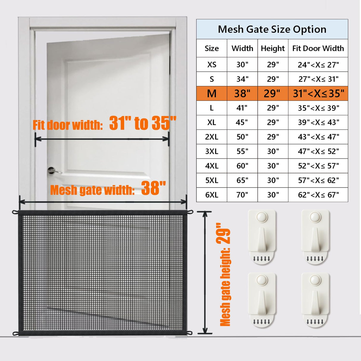 Cupount Dog Screen Mesh Gate for Stairs Pet Gates for The House: for Doorways Stairways Indoor 29 inches Tall, 38 inch Wide, Fits 32-35 inch Openings