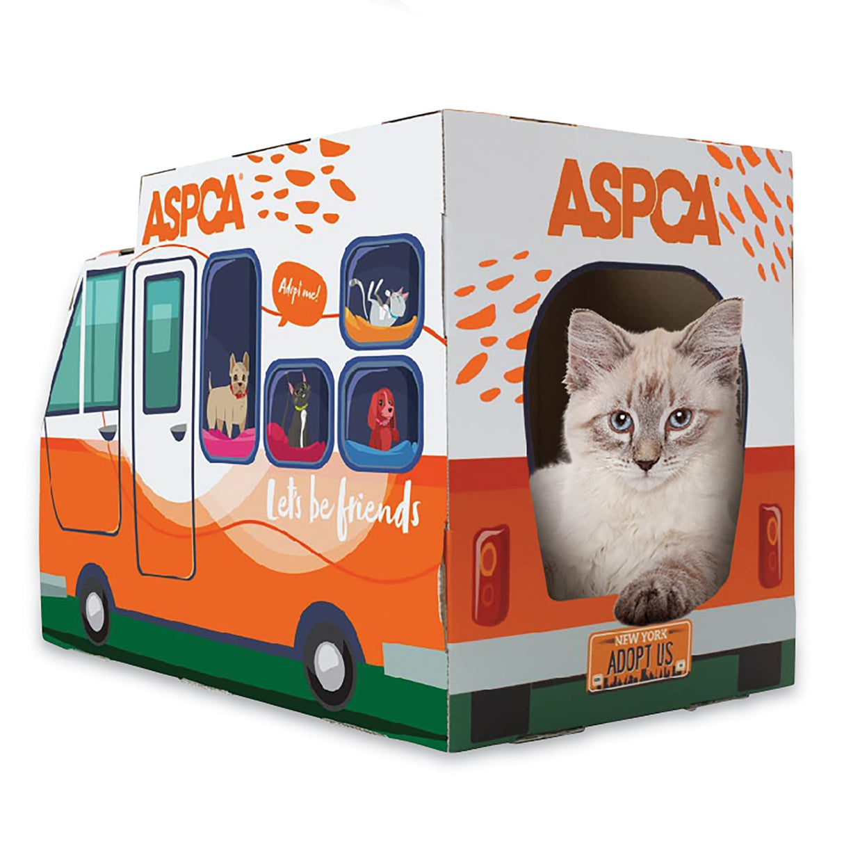 ASPCA Cat House & Cat Scratcher w/Bonus Catnip Included, Adoption Truck cat House (CAS2030)