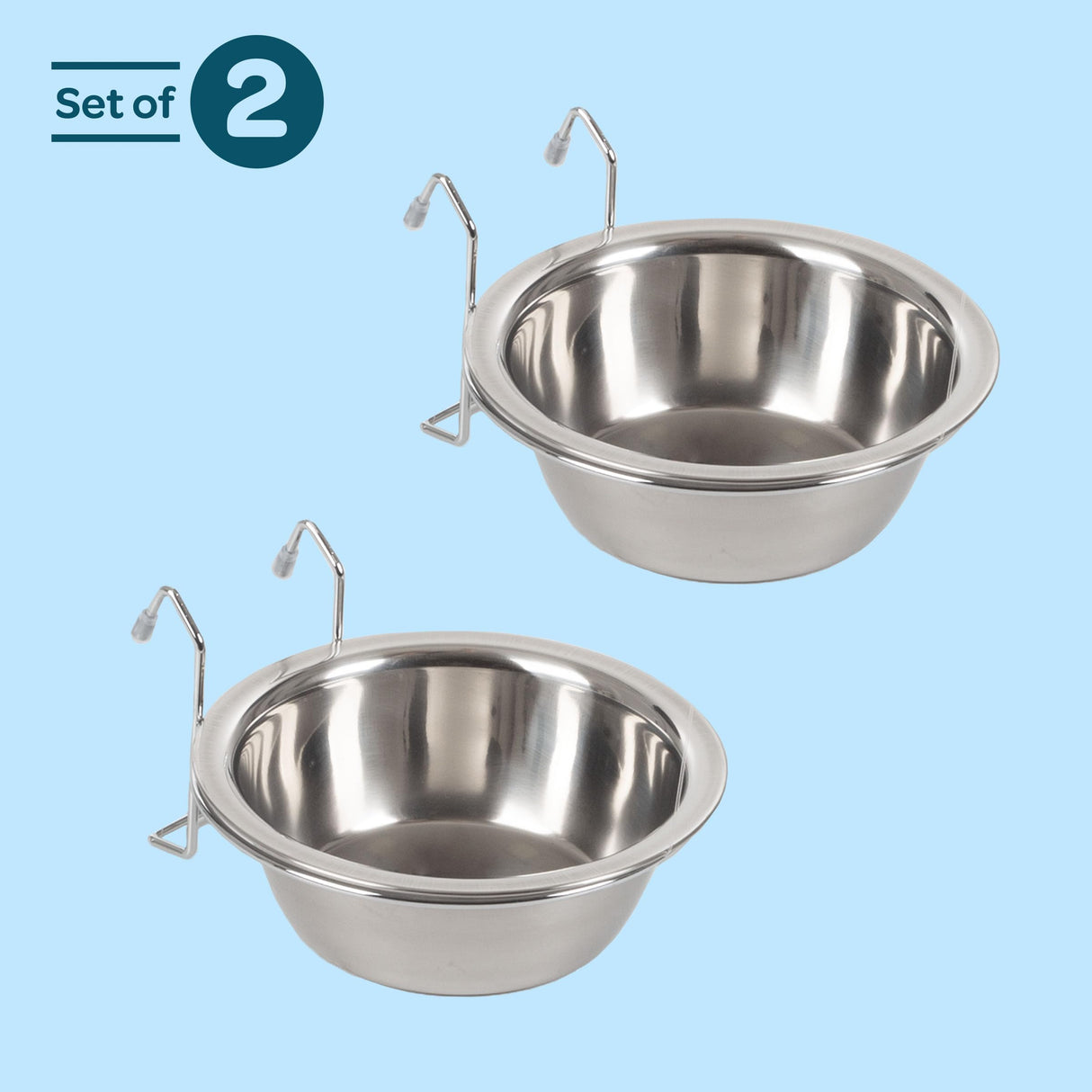 Set of 2 Stainless-Steel Dog Bowls - Cage, Kennel, and Crate Hanging Pet Bowls for Food and Water - 20oz Each and Dishwasher Safe by PETMAKER,Silver