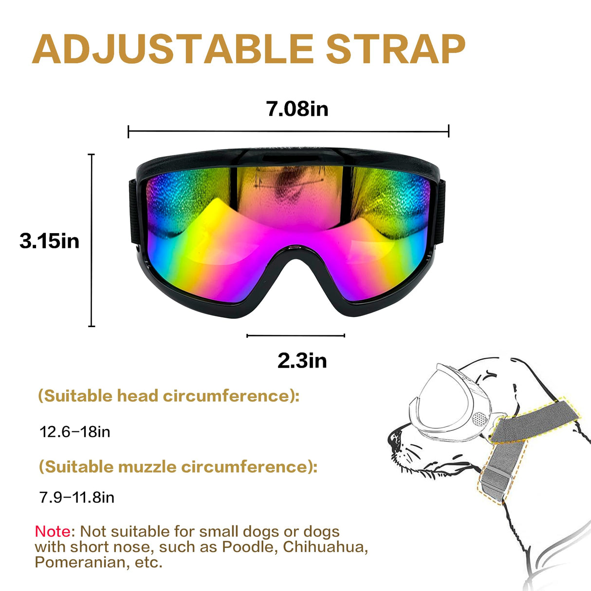Dog Goggles Medium Large Breed, Dog Sunglasses with Adjustable Straps and Soft Sponge Pad,UV Protection, Windproof, Dustproof and Snowproof.