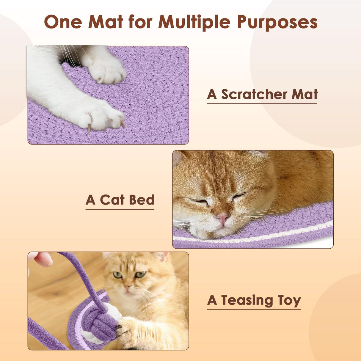 Cat Scratcher Mat, Natural Cotton Rope Cat Scratch Pad, 15.7'' Round Horizontal Floor Cat Scratching Pads for Indoor Cats, Cat Furniture Protector for Wall, Couch, Carpets, Sofas