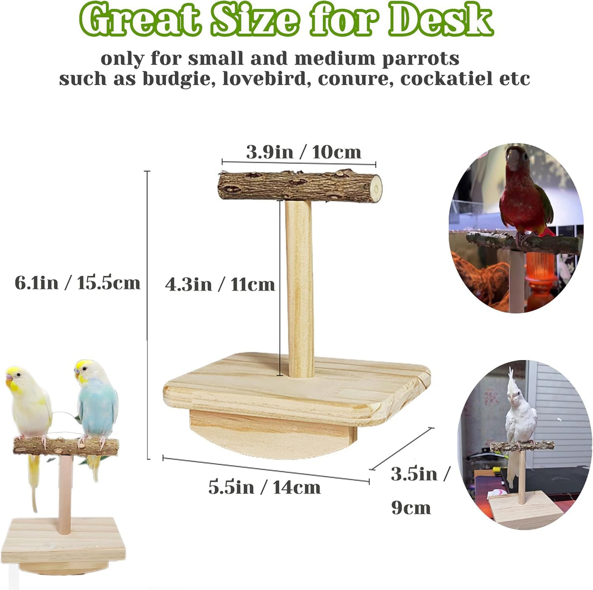 Natural Wood Bird Perch Stand Training, Intelligence Puzzle Enrichment Toys for Parakeets, Wooden Parrot Perch Platform, Bird Playground Play Stands for Conure Cockatiel (Wood, Small)