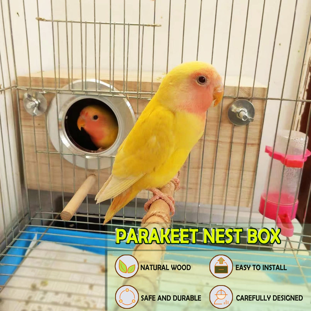 kathson Parakeet Nest Box Budgie Nesting House Cockatiel Breeding Parrots Mating Box for Lovebirds Small and Medium-Sized Birds(S)