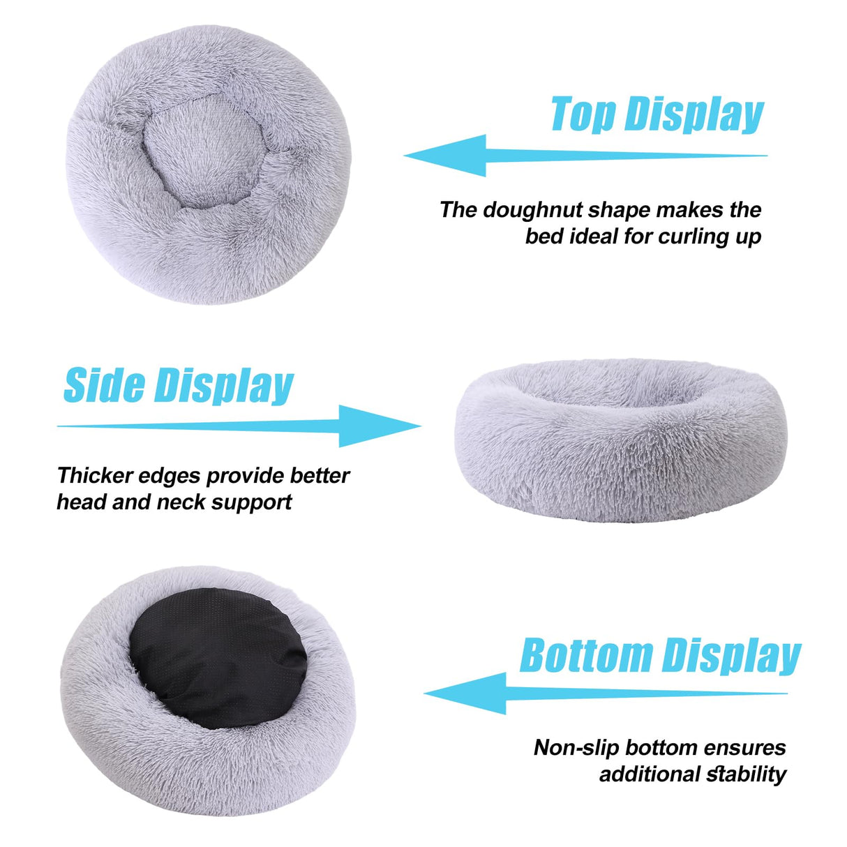 HYQ Small Dog Bed, Cat Beds for Indoor Cats, Pet Beds for Small Dogs, Fluffy Faux Fur Plush Small Dog Bed, Washable Puppy Bed with Anti-Slip Bottom, Dog Bed Small Size Dog (Light Gray, 20 Inch)