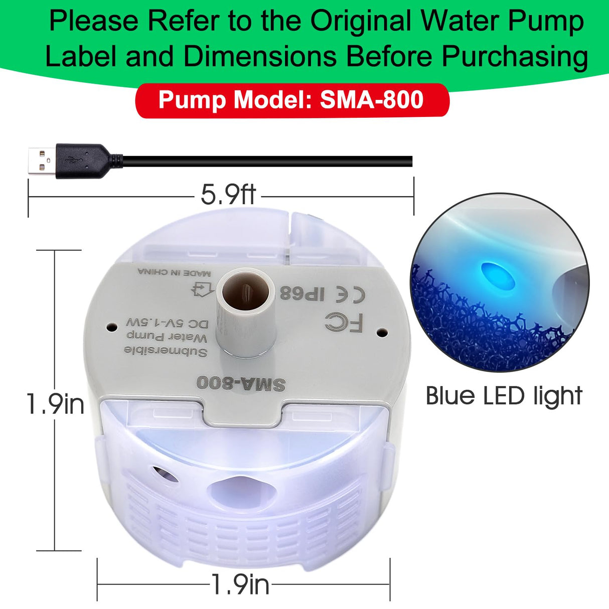 Cat Water Fountain Pump,Pet Water Fountain Pumps Replacement SMA-800 Submersible Motor,Cat Fountain Pump for Stainless Steel Cat Water Dispenser