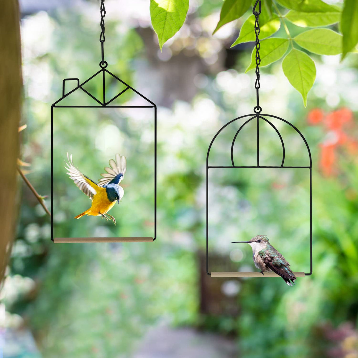 MIXXIDEA 3PK Hummingbird Perch, Hummingbird Swing with Metal Frame, Bird Swing with Wooden Dowel and Hanging Chain,Suitable for Hanging Indoor,Outdoor, Lawn,Patio,Garden