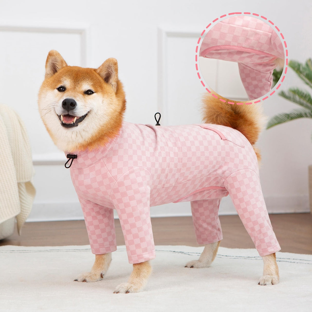 Dog Fleece Onesie for Cold Winter, Stretchy Dog Winter Bodysuit Adjustable Puppies Jumpsuit Doggie Pajamas Pet Clothes, Pink, 2X-Large