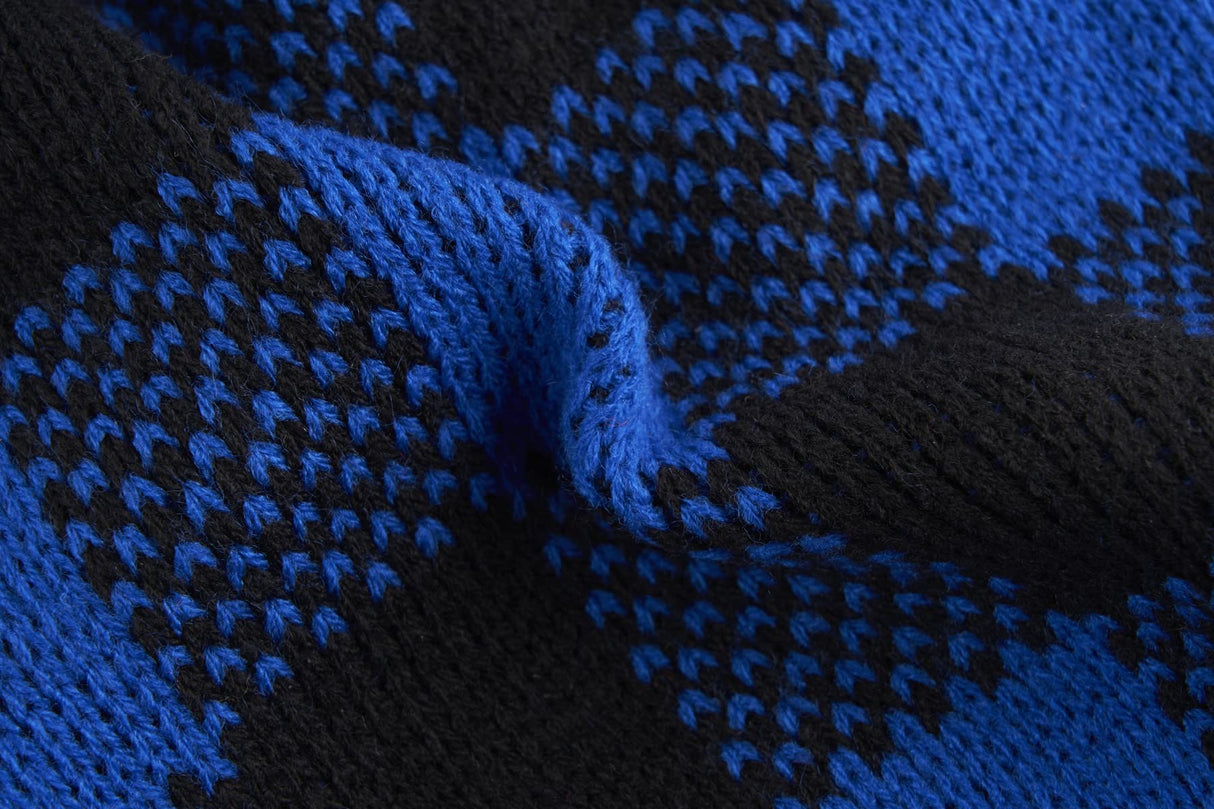 Blue Black Plaid Holiday Festive Turtleneck Pet Sweater for Small Dogs, Cat Warm Coat Apparel, Winter Knitwear Pet Clothes for Cold Weather Small (S) 12" Back Length