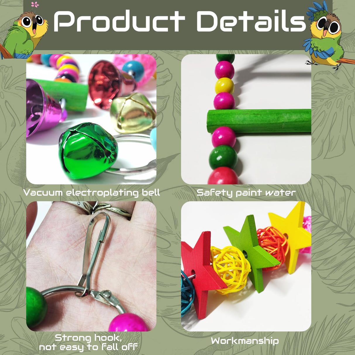 Parakeet Toys,7 Pcs Colorful Bird Toys for Parakeets,Pet Bird Cage Hammock Swing Climbing Ladders Chewing Toy Mirror Hanging Bell Wooden Perch for Budgerigar,Conures, Love Birds,etc