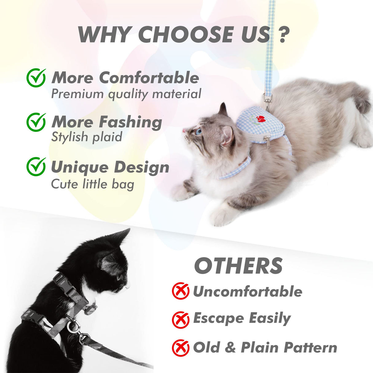 Kaqipeet Escape-Proof Cat Harness and Leash Set - Adjustable and Breathable Vest for Walking, Easy Control and Comfortable Backpack Jacket for Cats Blue (Small)…