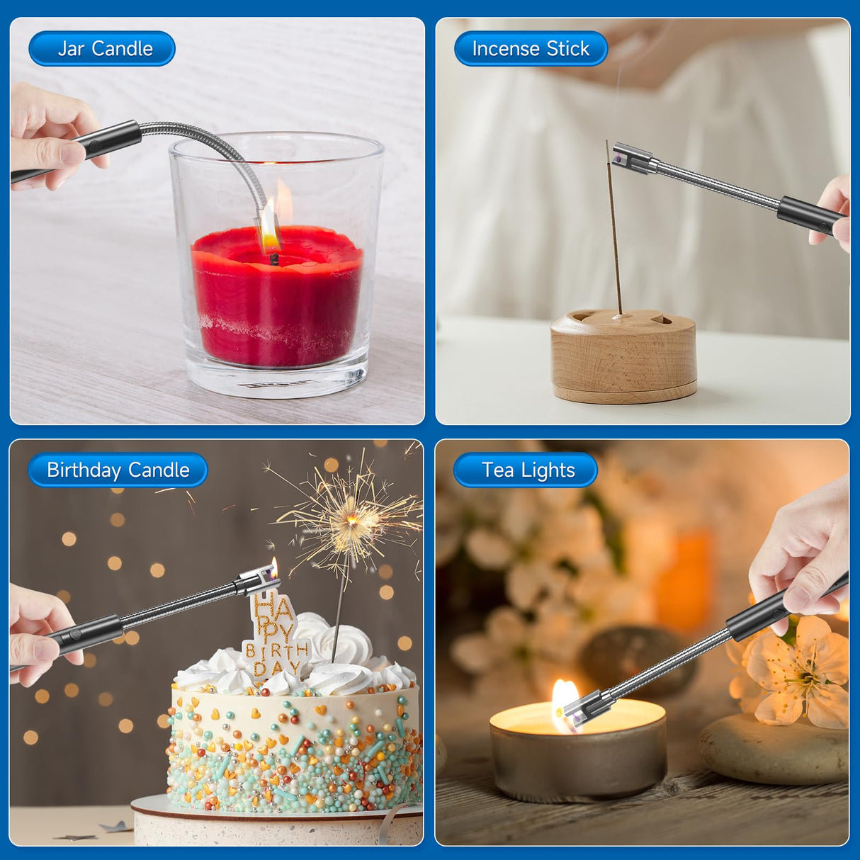 Flame bird 2 Pack Electric Candle Lighter Flameless Arc Windproof Flexible Long Neck USB Rechargeable Lighter Matches for BBQ Grill Fireworks Camping.(Black)