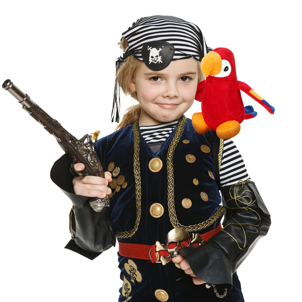 Funtery Halloween Stuffed Pirate Parrot on Shoulder Halloween Pirate Party Costume Plush Parrot Toys Accessory(Red)