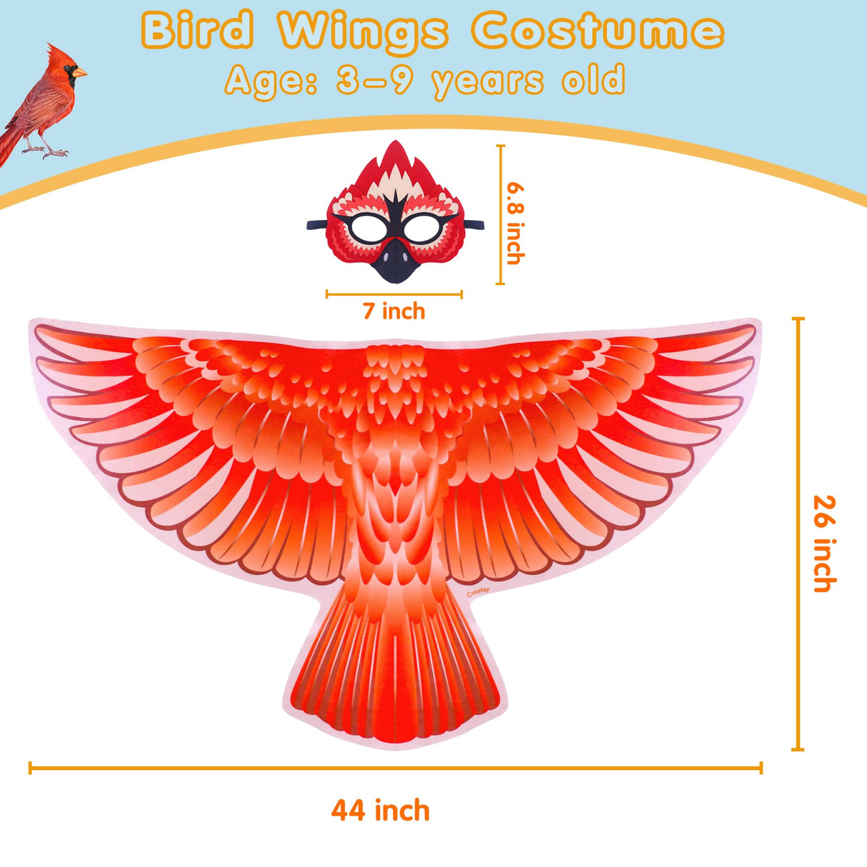 Creatoy Bird-Wings-Costume for Kids Eagle-Wings Toddler Owl Parrot Dress Up for Boys Girls with Mask Party Halloween Favors Gifts