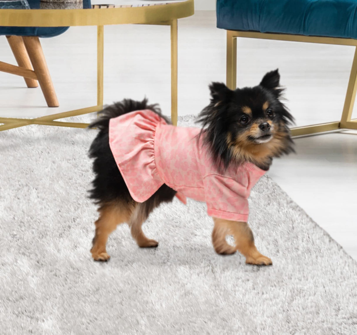 Juicy Couture Pink Leopard Tulle Dog Dress β Pullover Design Puppy Shirt with Elasticated Waistline and Flared Skirt, Doggie Clothes for Convenient Bathroom Breaks