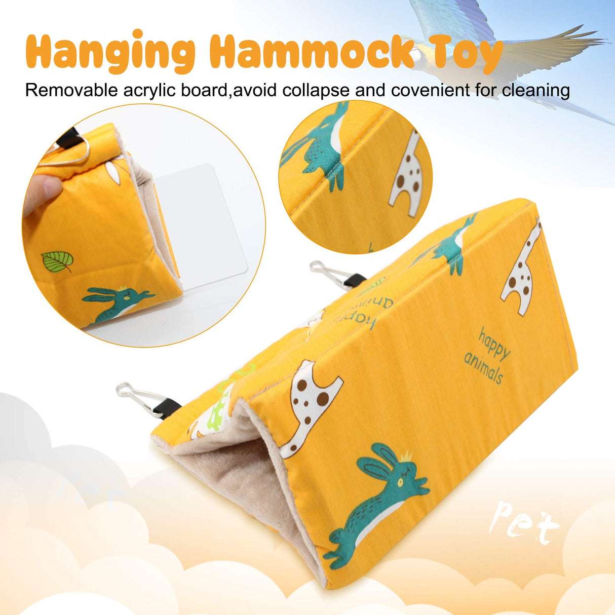 Rypet Winter Warm Bird Nest House - Hanging Hammock Velvet Shed Hut Cage Plush Fluffy Birds Hideaway Sleeping Bed Fuzzy for Parrot Parakeet Cockatiels Budgies Lovebird Small(Yellow)