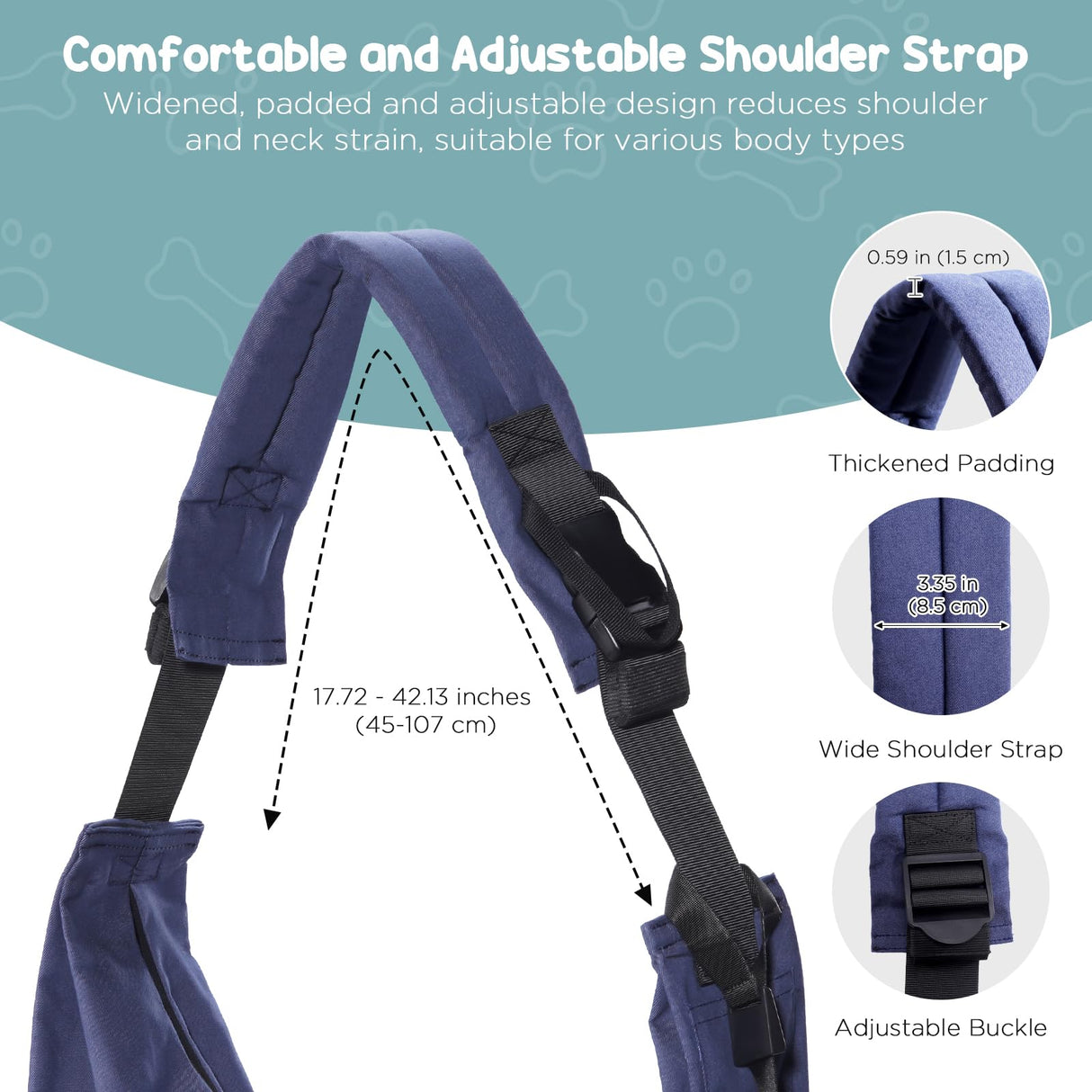 Avont Dog Sling for Small Dog Cats Under 15lbs, Hands-Free Crossbody Pet Carrier with Adjustable Padded Strap Extra Pocket, Safe Soft Pouch Bag for Puppies' Walks Outings -Denimblue