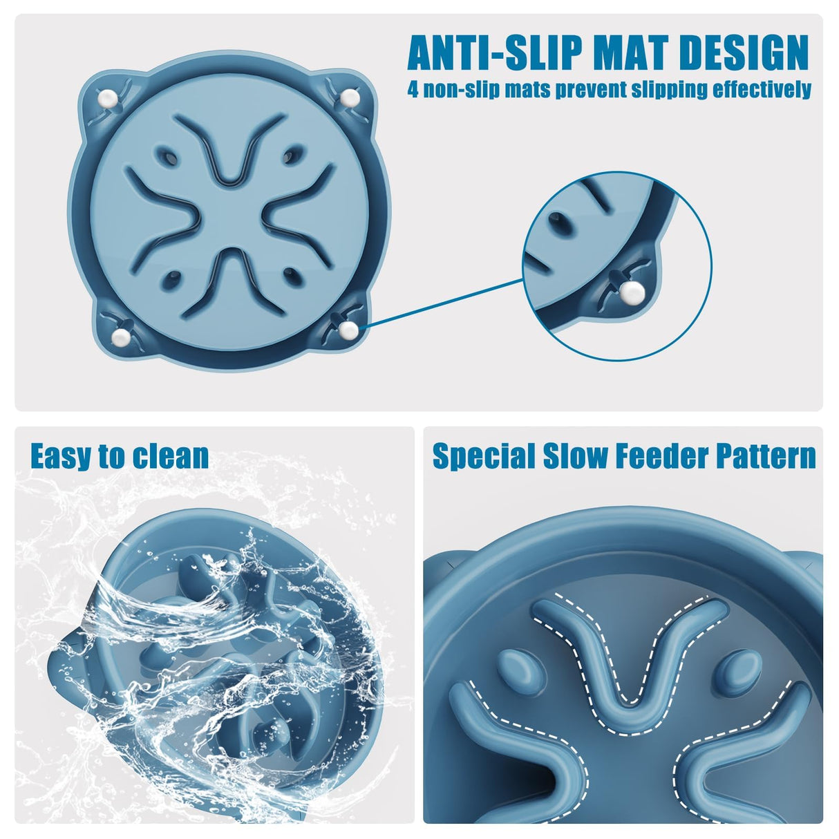 Slow Feeder Dog Bowls Small Breed, Dog Food Bowl Small Anti-Choking Bloat Stop Puzzle Healthy Eating Bowl (Blue, 1 Cup)