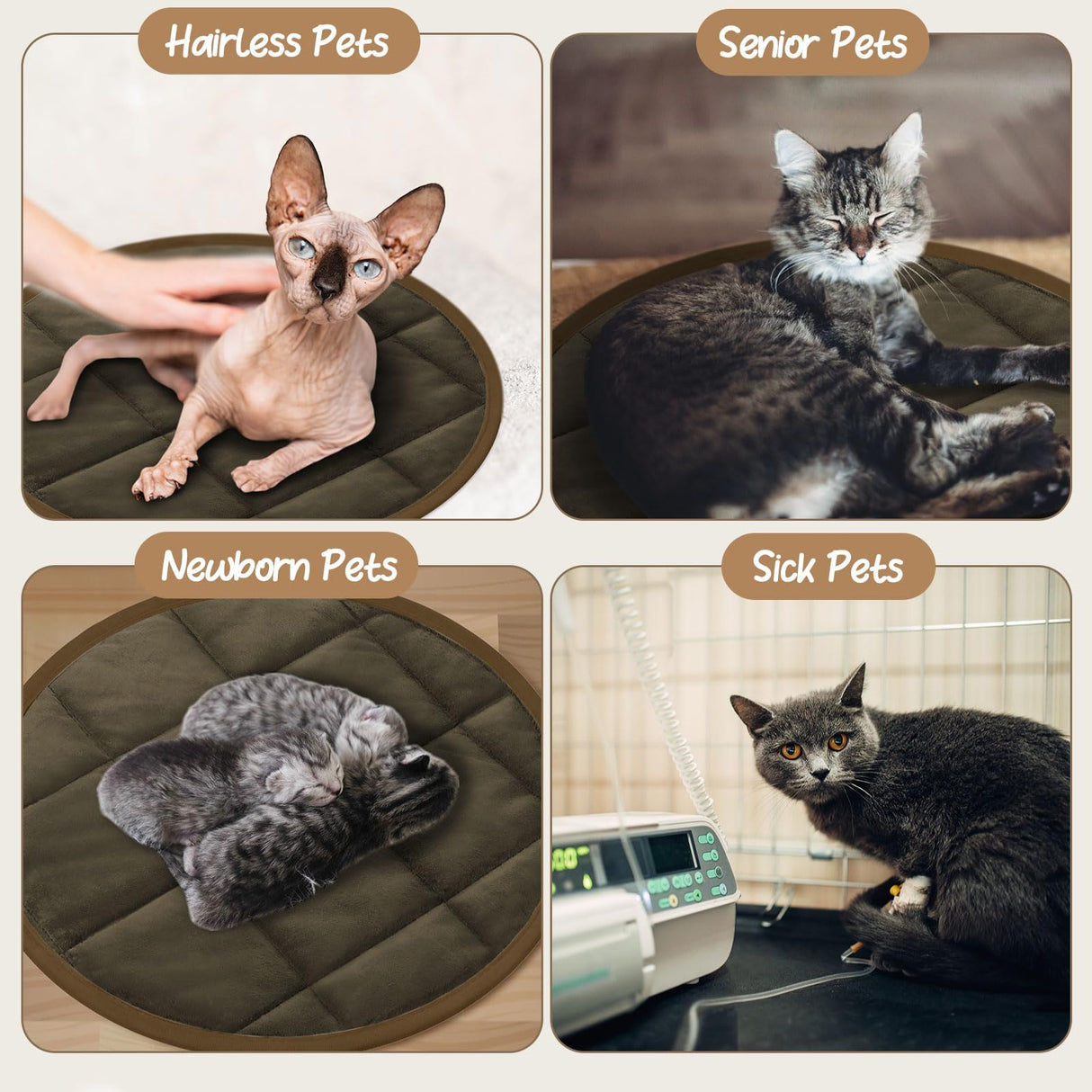 Drydiet 2 Pcs Cat Heating Pad Round 16 Inch Self Heating Cat Mat Washable Heated Bed Anti Slip Warming Pad Pet Bed Mat for Kennel Dog Crate Indoor Outdoor(Coffee,16 Inch)