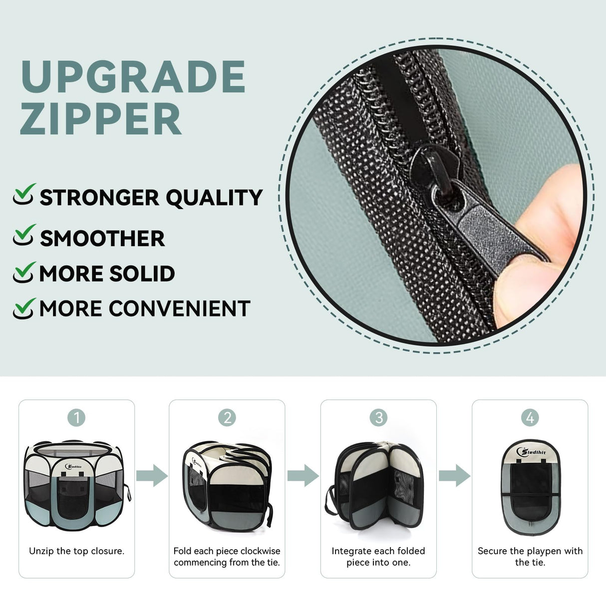 Siedihit Dog Cat Playpen, Puppy Pet Playpen Indoor for Small Dogs Tent Crates Cage Outdoor, Portable Pop Up Dog Kennel Playpen with Carrying Case for Dogs/Cats/Rabbits, Removable Zipper Top, Grey