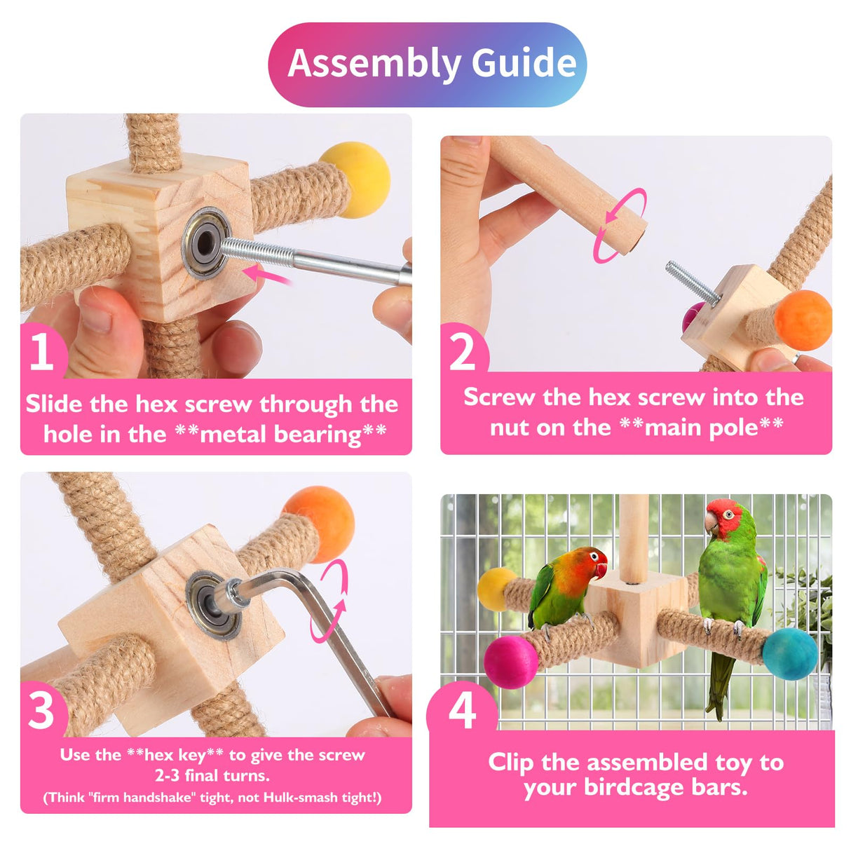 Kyouki Bird Perch Toy - Suitable for Small & Medium Parrots: Conures, Cockatiels, Lovebirds, Parakeets, Quakers, Caiques, Pionus | 360° Spinning Stand (Primary Colors, Medium Size)