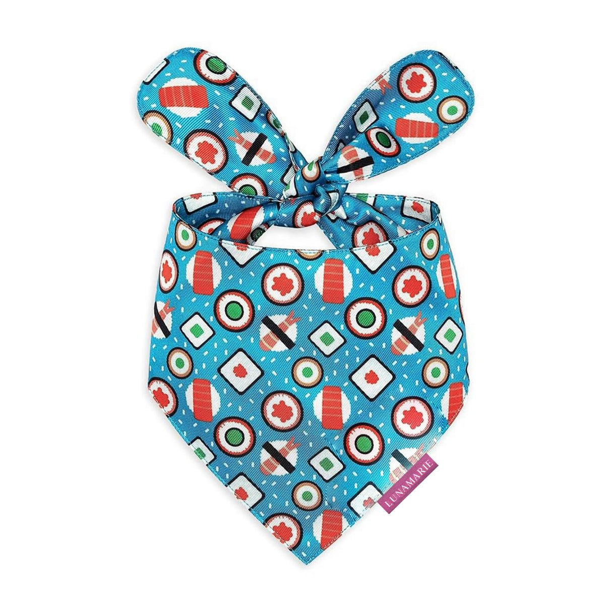 LunaMarie - Luxury Pet Birthday Bandanas -Premium & Silky Poly Fabric | 100% Handmade | Custom Shape Dual Layered (Sushi, Small)